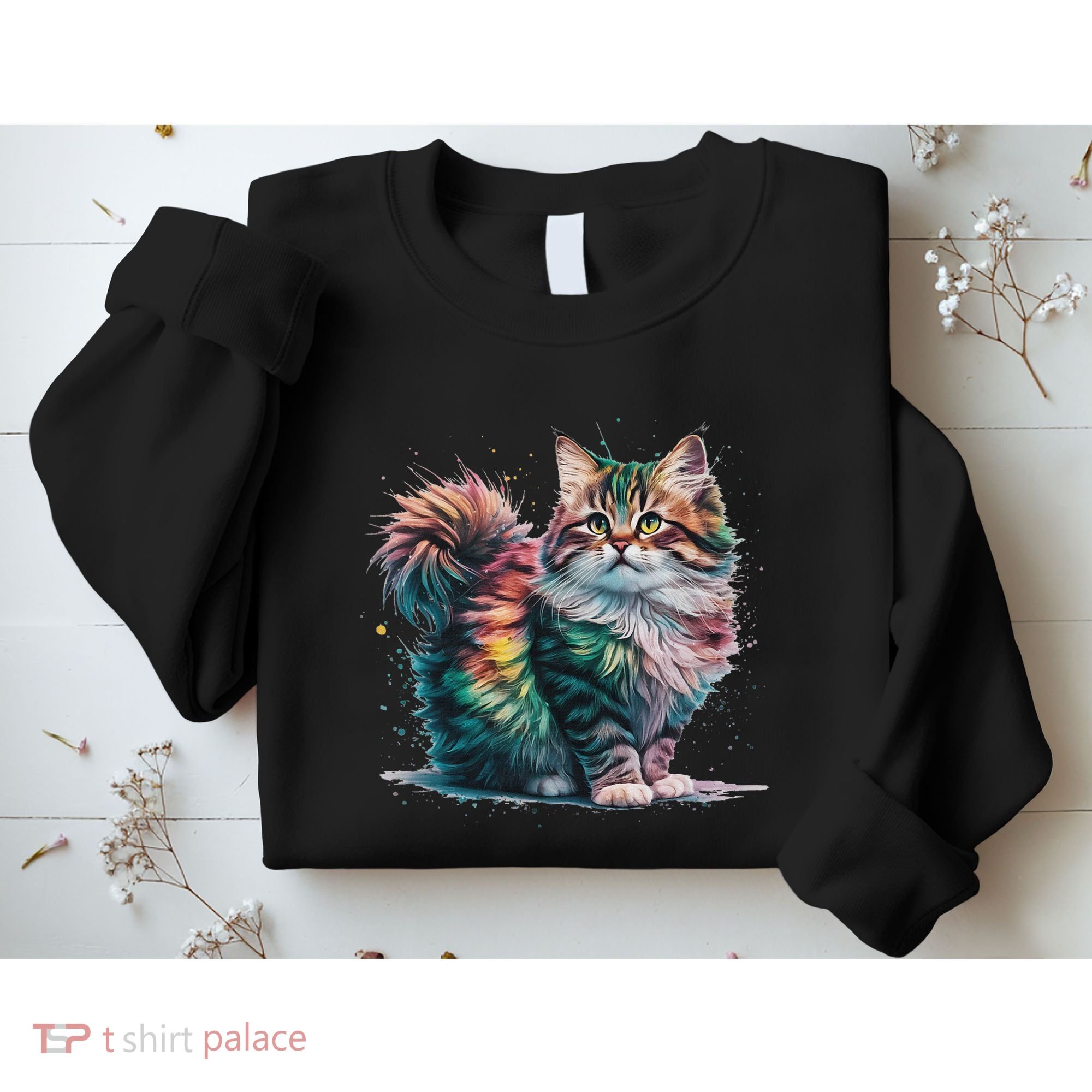 Cat Women Colourful Watercolour Cat Sweatshirt