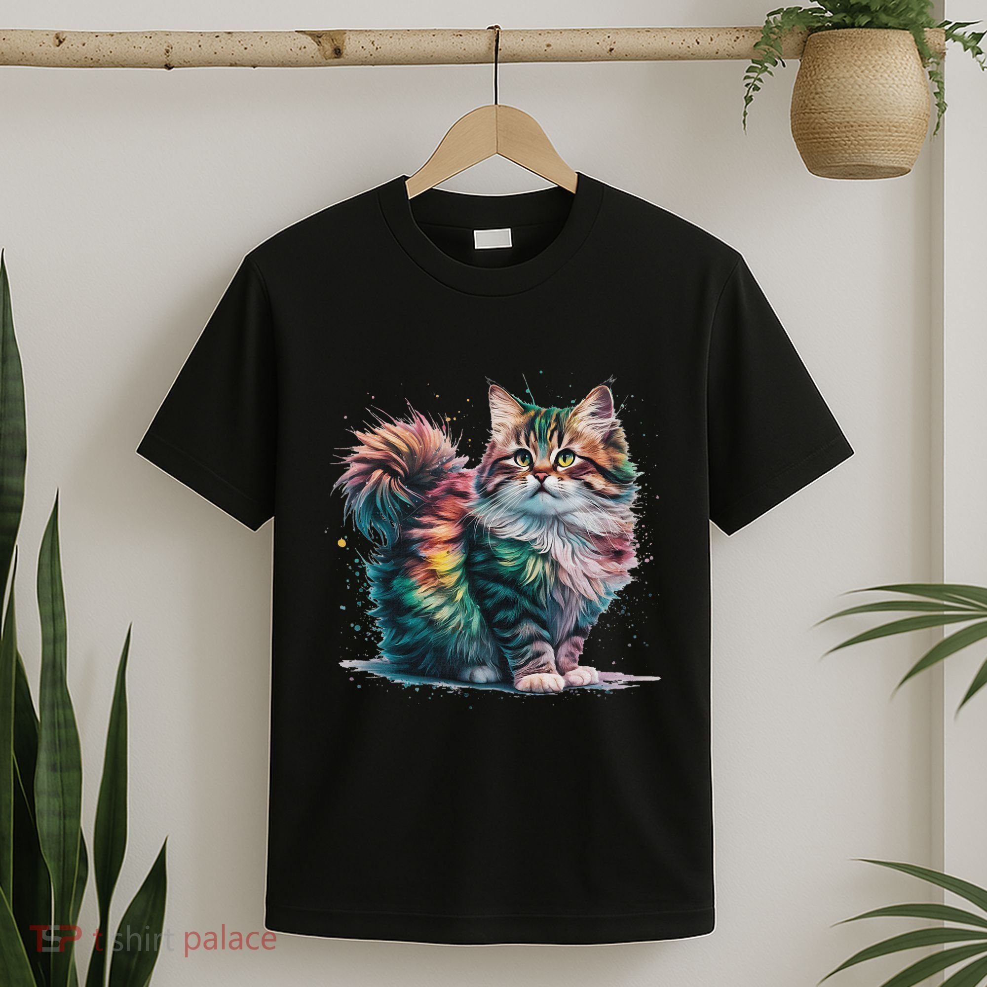 Cat Women Colourful Watercolour Cat T-Shirt