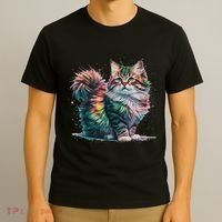 Cat Women Colourful Watercolour Cat T-Shirt thumb 3