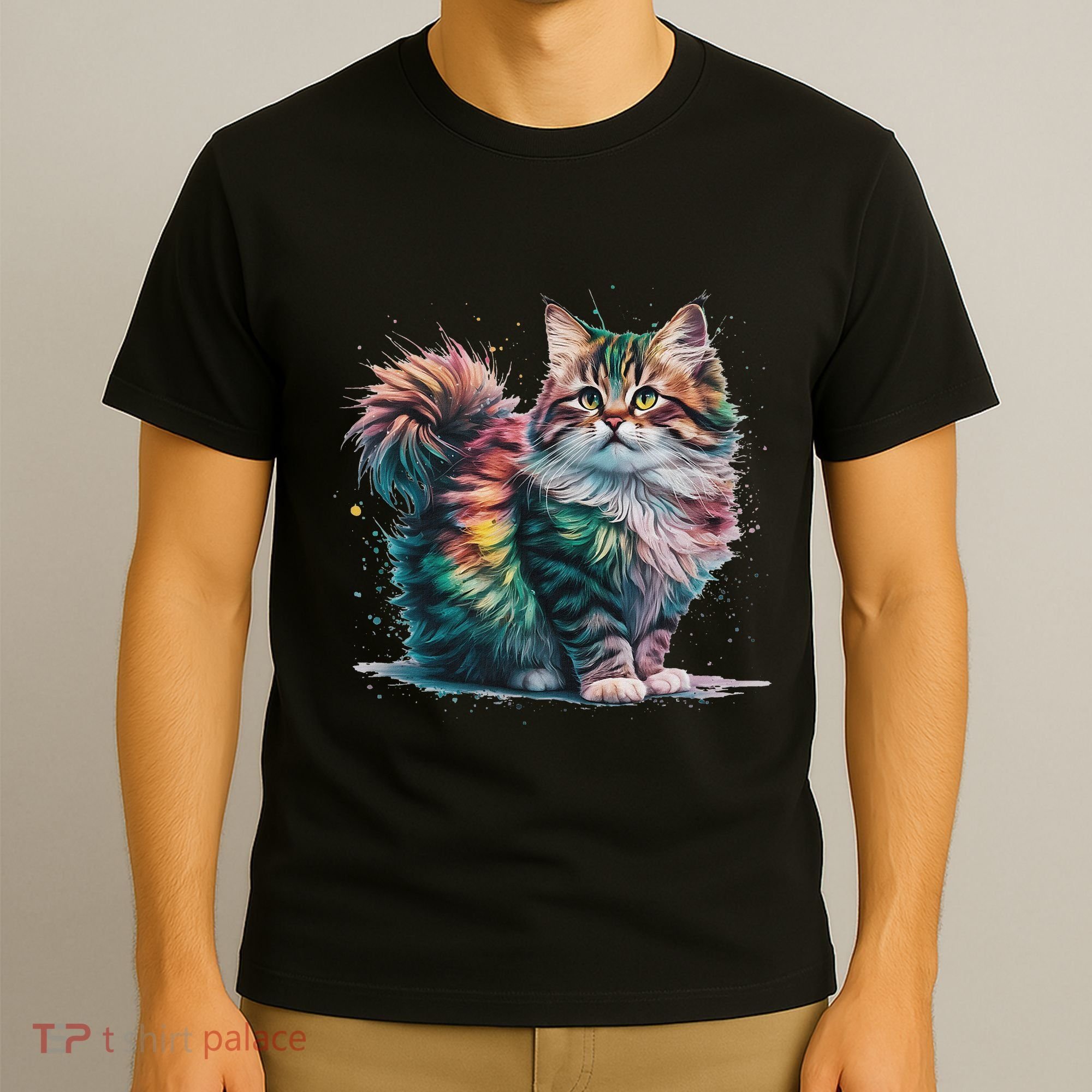 Cat Women Colourful Watercolour Cat T-Shirt