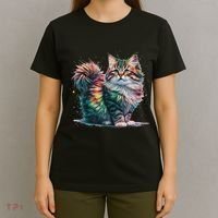 Cat Women Colourful Watercolour Cat T-Shirt thumb 4