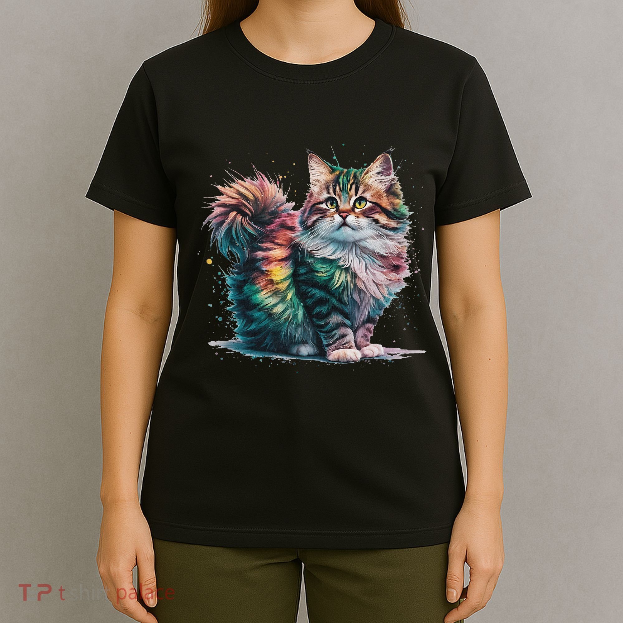 Cat Women Colourful Watercolour Cat T-Shirt