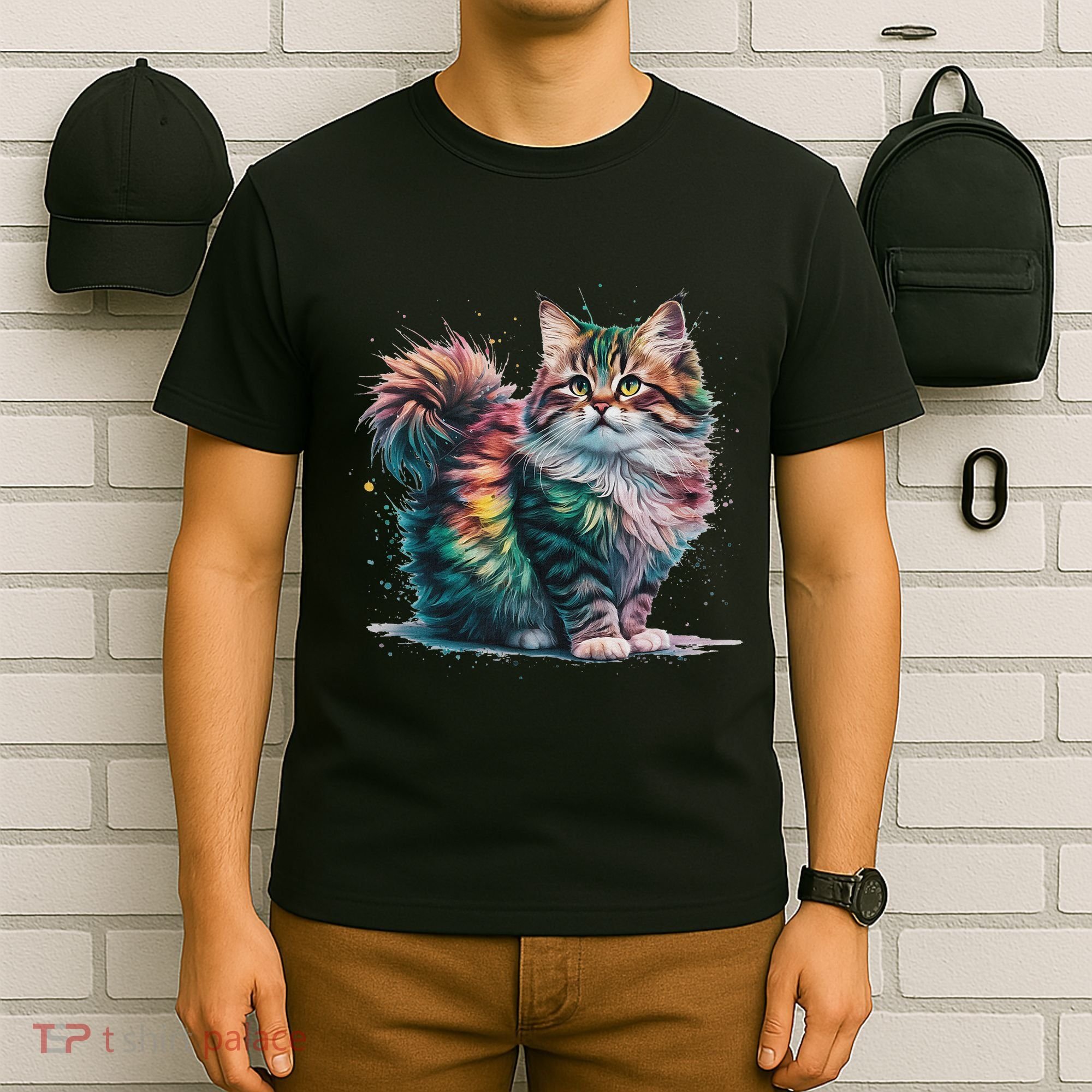 Cat Women Colourful Watercolour Cat T-Shirt