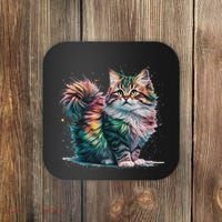 Cat Women Colourful Watercolour Cat Coaster thumb 0