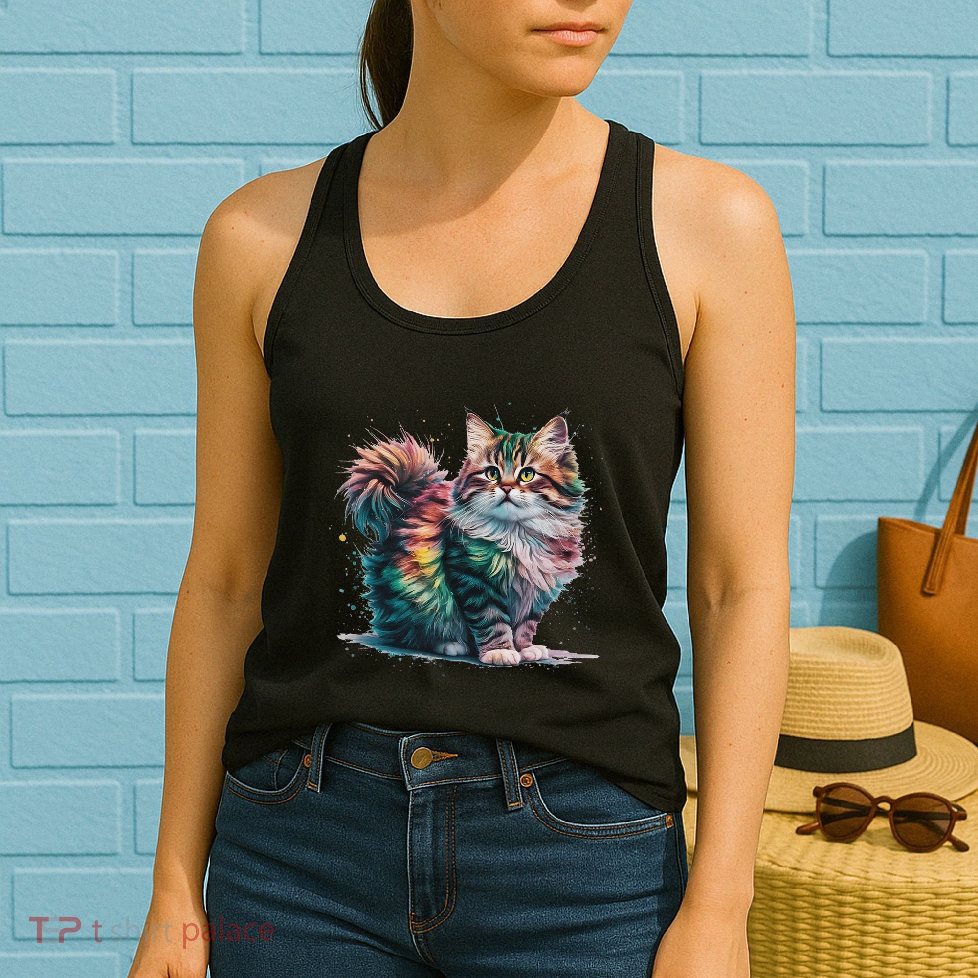Cat Women Colourful Watercolour Cat Women's Tank Top