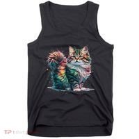 Cat Women Colourful Watercolour Cat Tank Top thumb 0