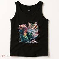 Cat Women Colourful Watercolour Cat Tank Top thumb 2