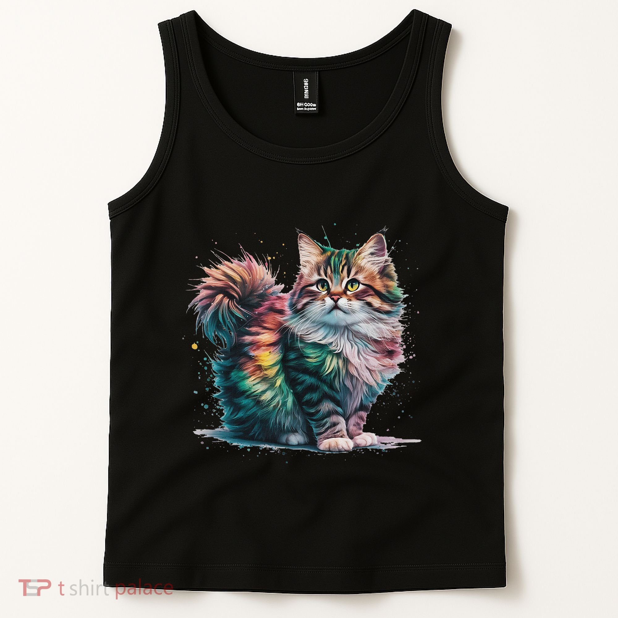 Cat Women Colourful Watercolour Cat Tank Top