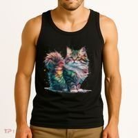 Cat Women Colourful Watercolour Cat Tank Top thumb 3
