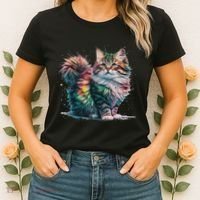 Cat Women Colourful Watercolour Cat Women's T-Shirt thumb 2