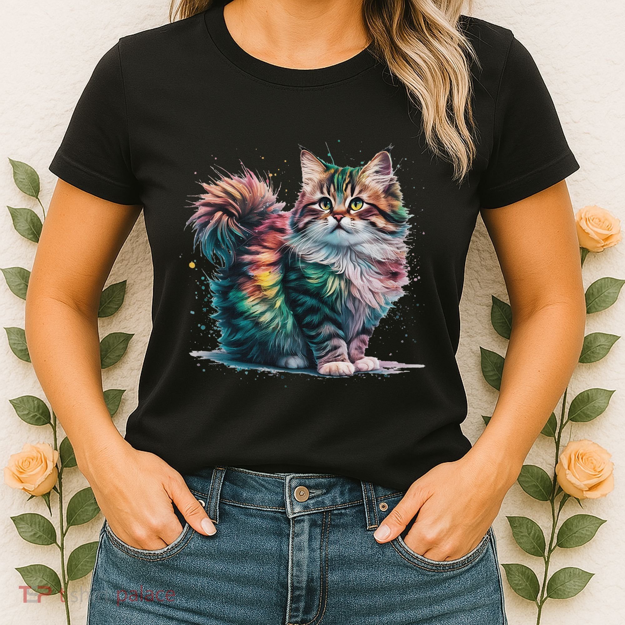Cat Women Colourful Watercolour Cat Women's T-Shirt