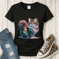Cat Women Colourful Watercolour Cat Women's T-Shirt thumb 3