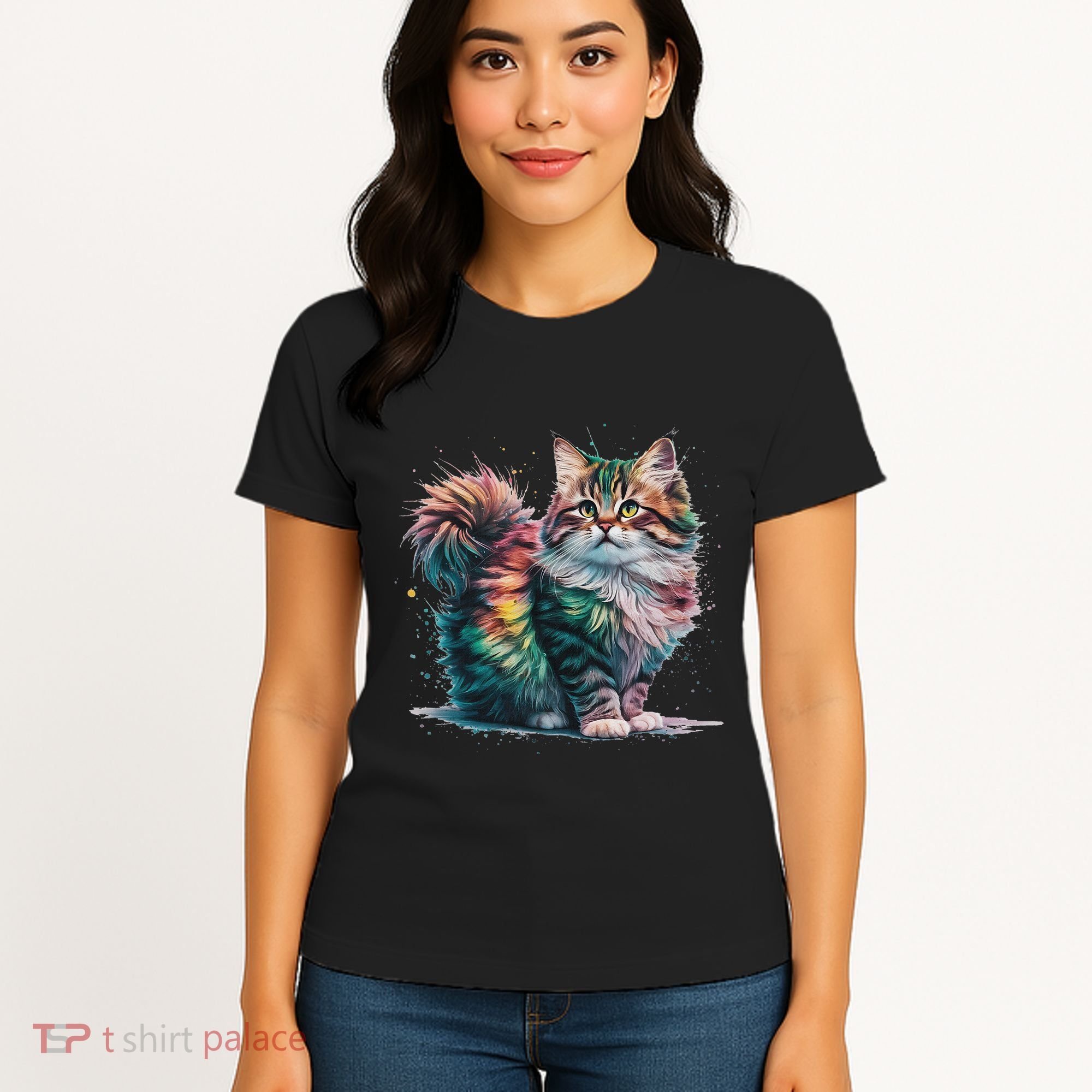 Cat Women Colourful Watercolour Cat Women's T-Shirt