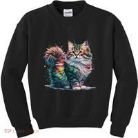 Cat Women Colourful Watercolour Cat Kids Sweatshirt thumb 0