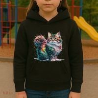 Cat Women Colourful Watercolour Cat Kids Hoodie thumb 3