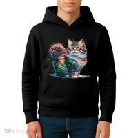 Cat Women Colourful Watercolour Cat Kids Hoodie thumb 4