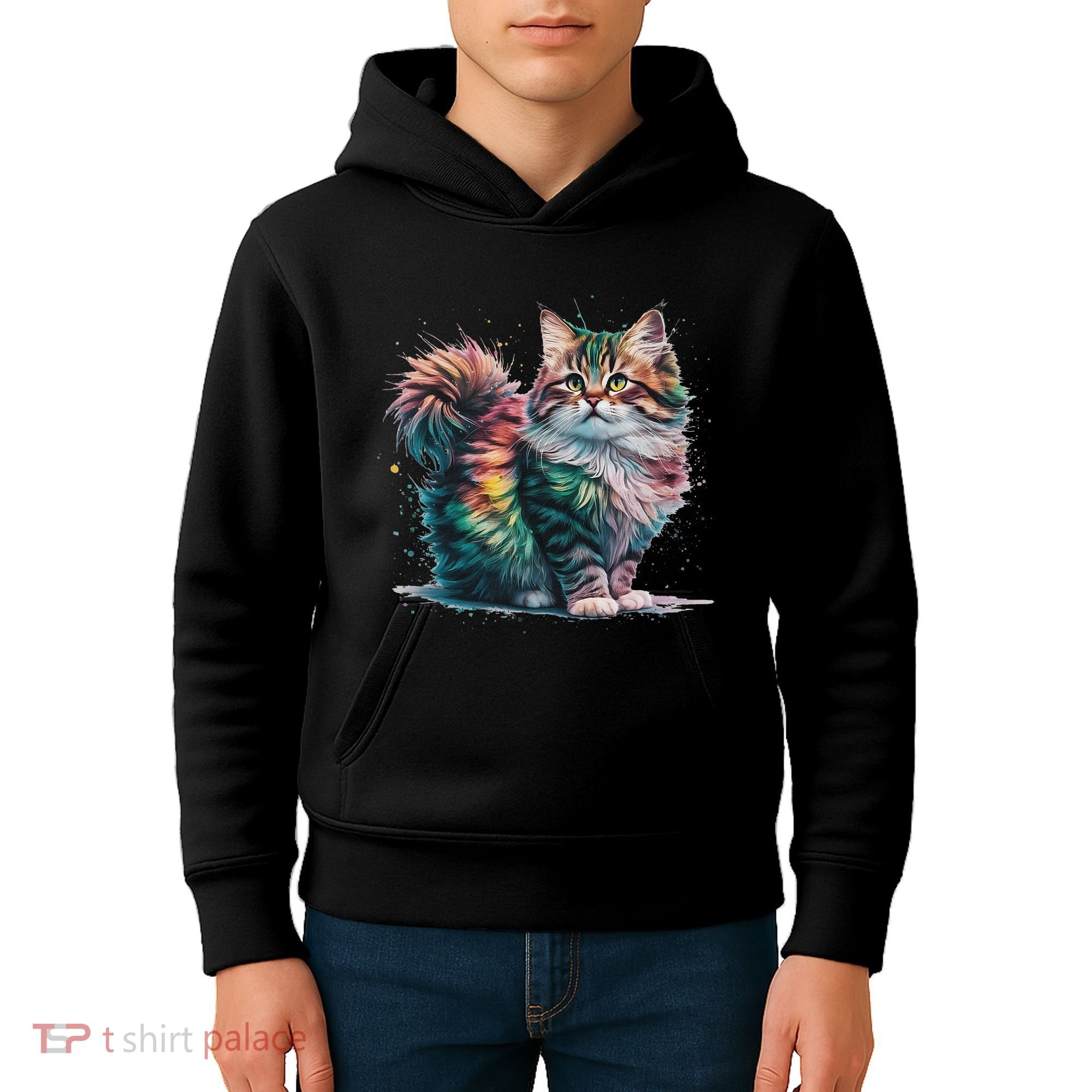 Cat Women Colourful Watercolour Cat Kids Hoodie