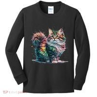 Cat Women Colourful Watercolour Cat Kids Long Sleeve Shirt thumb 0
