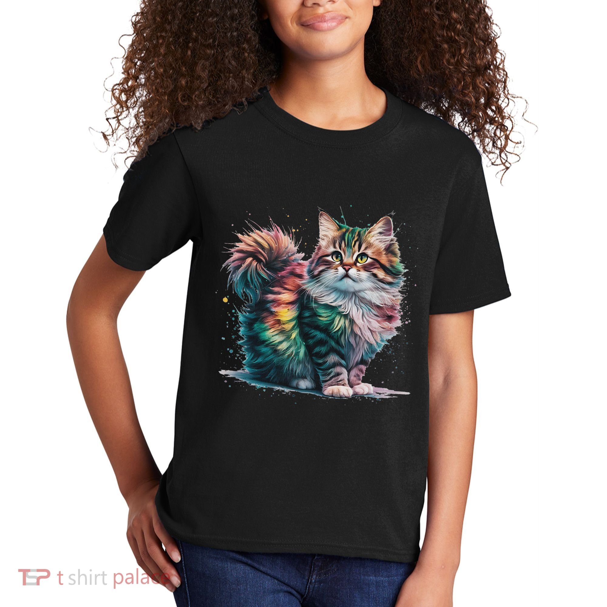 Cat Women Colourful Watercolour Cat Kids T-Shirt