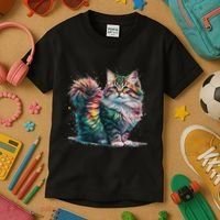 Cat Women Colourful Watercolour Cat Kids T-Shirt thumb 3
