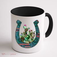 Country Western Cactus Sunflower Horseshoe Gift Coffee Mug thumb 1