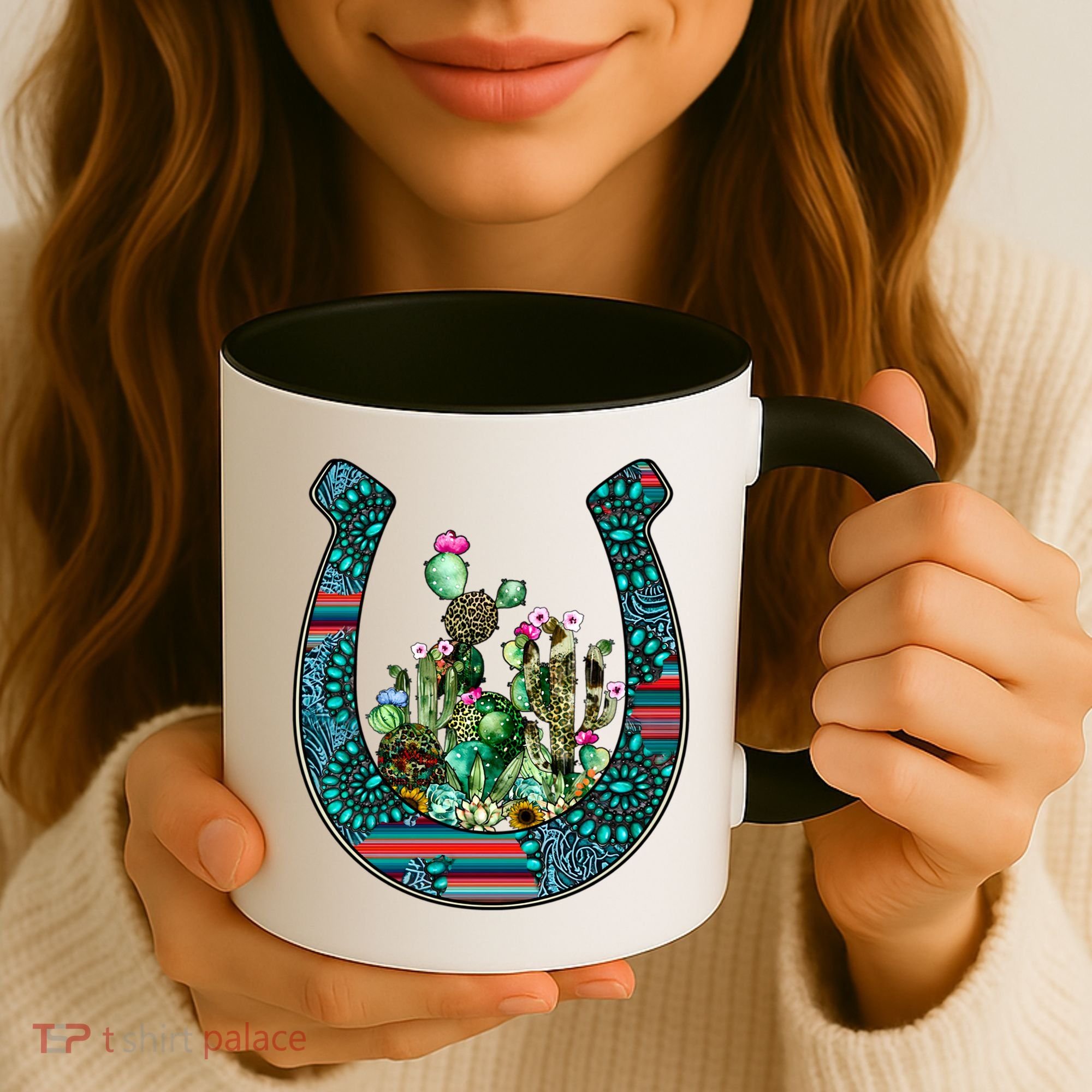 Country Western Cactus Sunflower Horseshoe Gift Coffee Mug