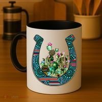 Country Western Cactus Sunflower Horseshoe Gift Coffee Mug thumb 4