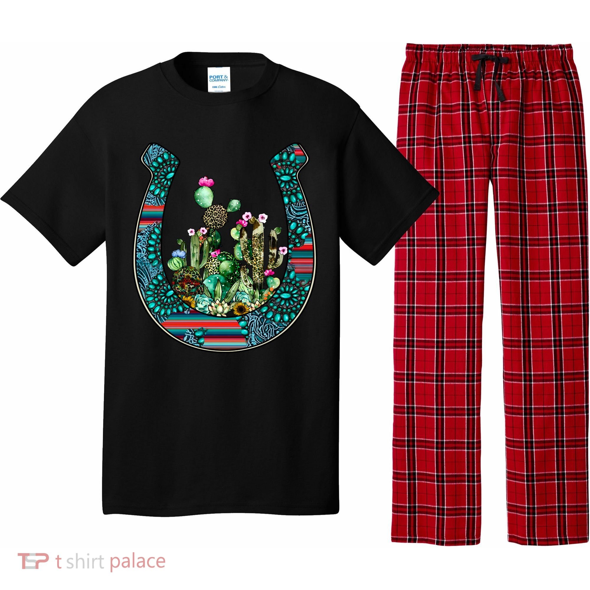 Country Western Cactus Sunflower Horseshoe Gift Pajama Set