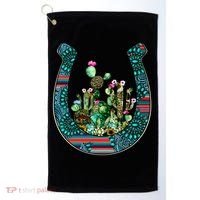 Country Western Cactus Sunflower Horseshoe Gift Golf Towel thumb 0