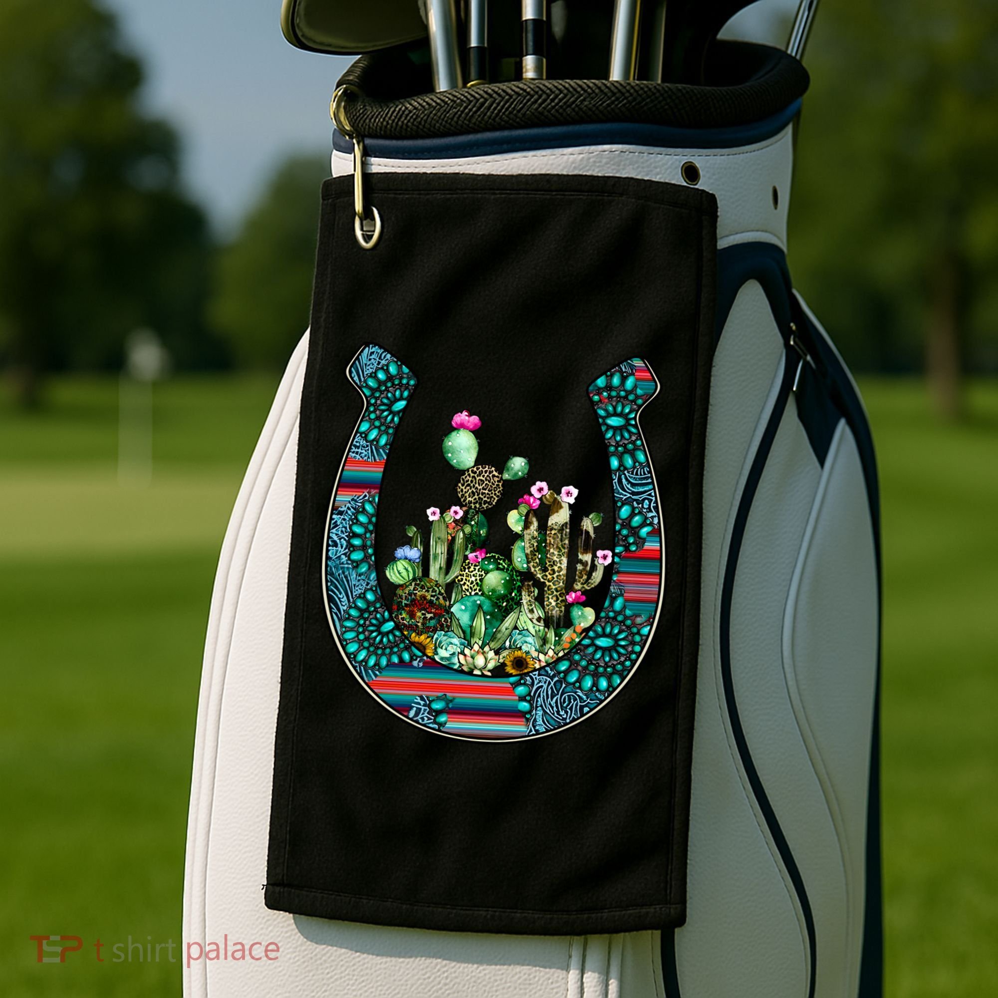 Country Western Cactus Sunflower Horseshoe Gift Golf Towel