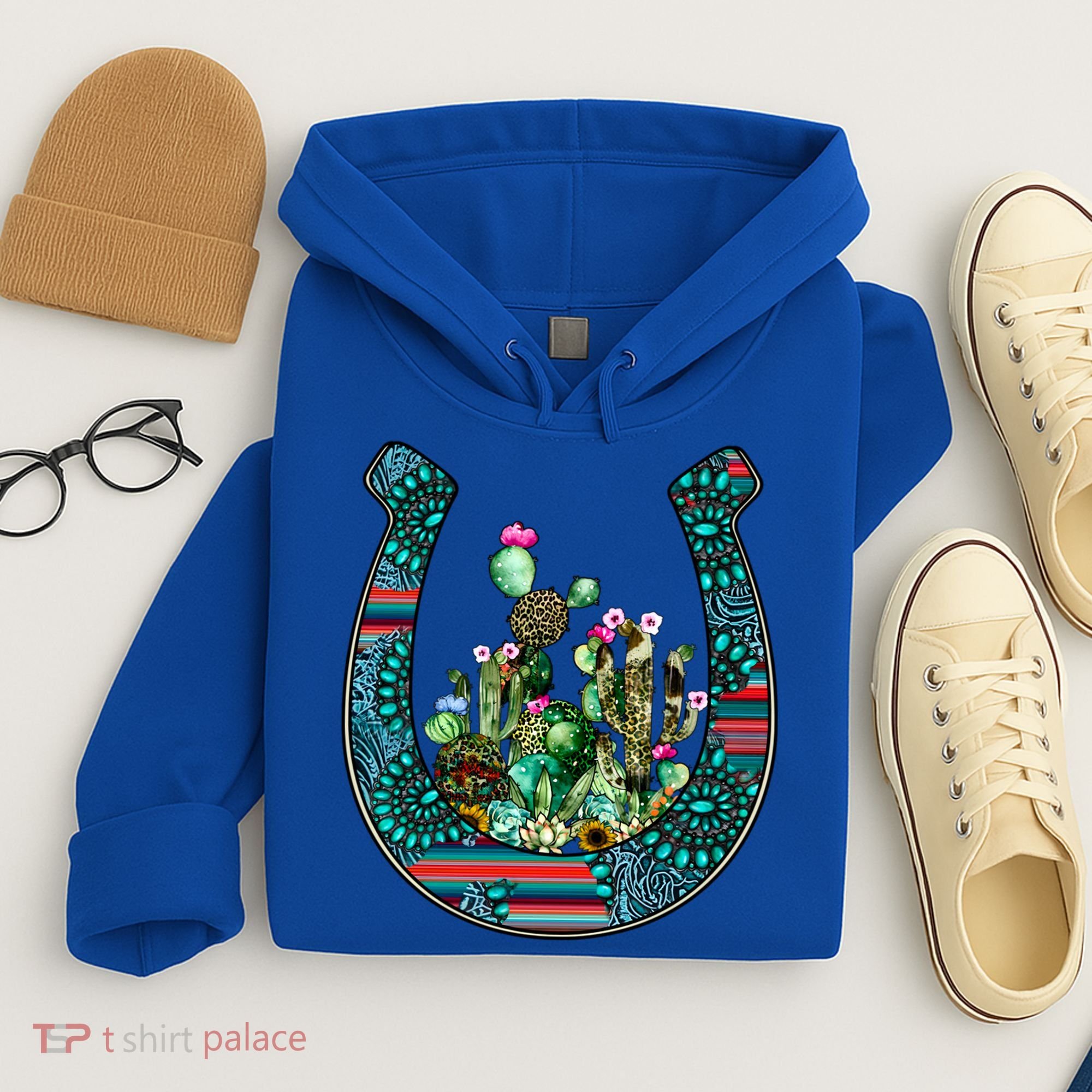 Country Western Cactus Sunflower Horseshoe Gift Hoodie