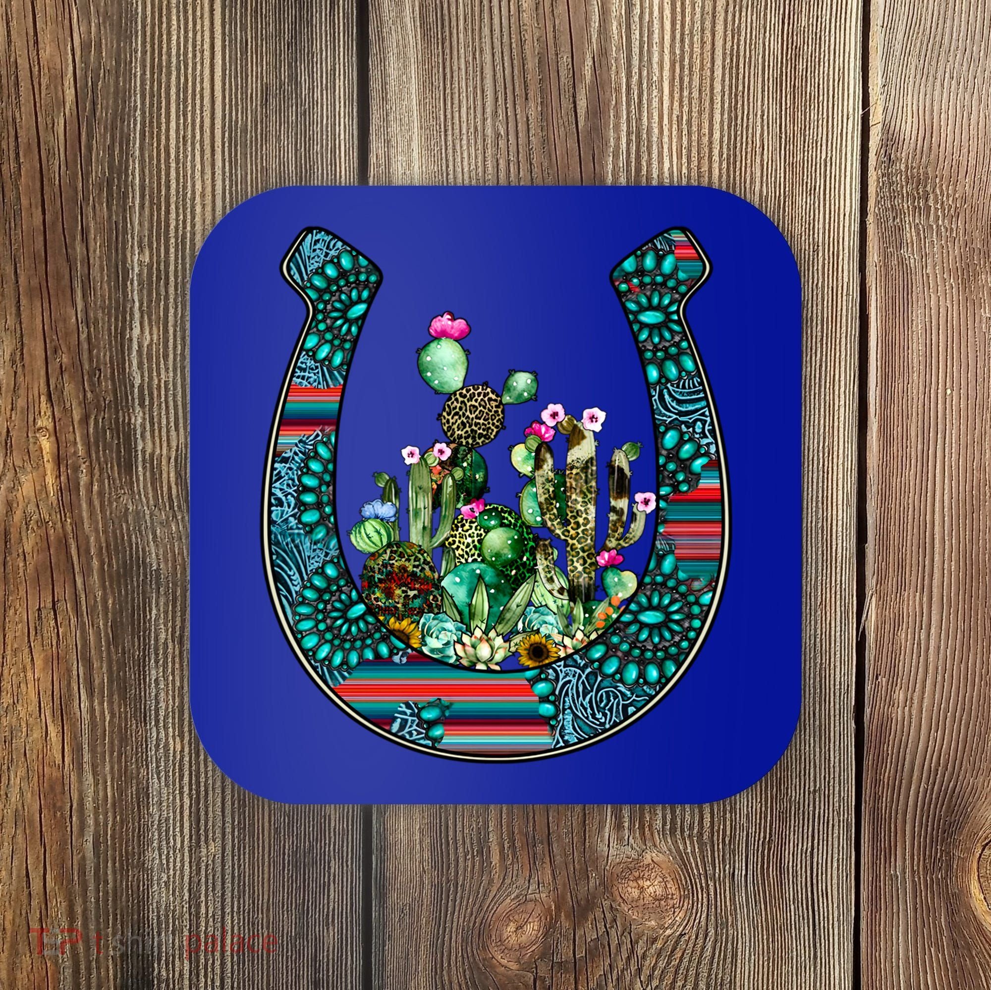 Country Western Cactus Sunflower Horseshoe Gift Coaster