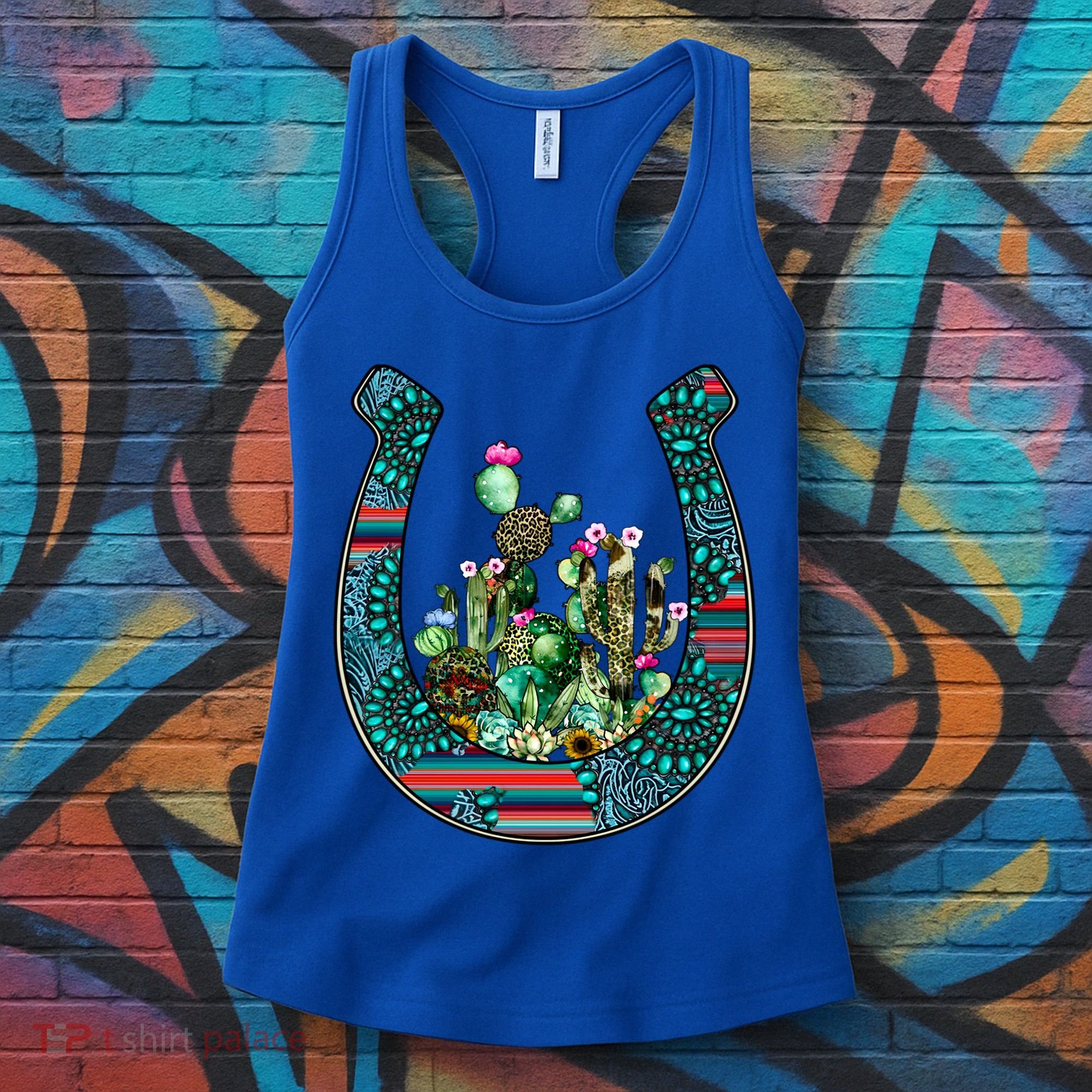Country Western Cactus Sunflower Horseshoe Gift Women's Tank Top