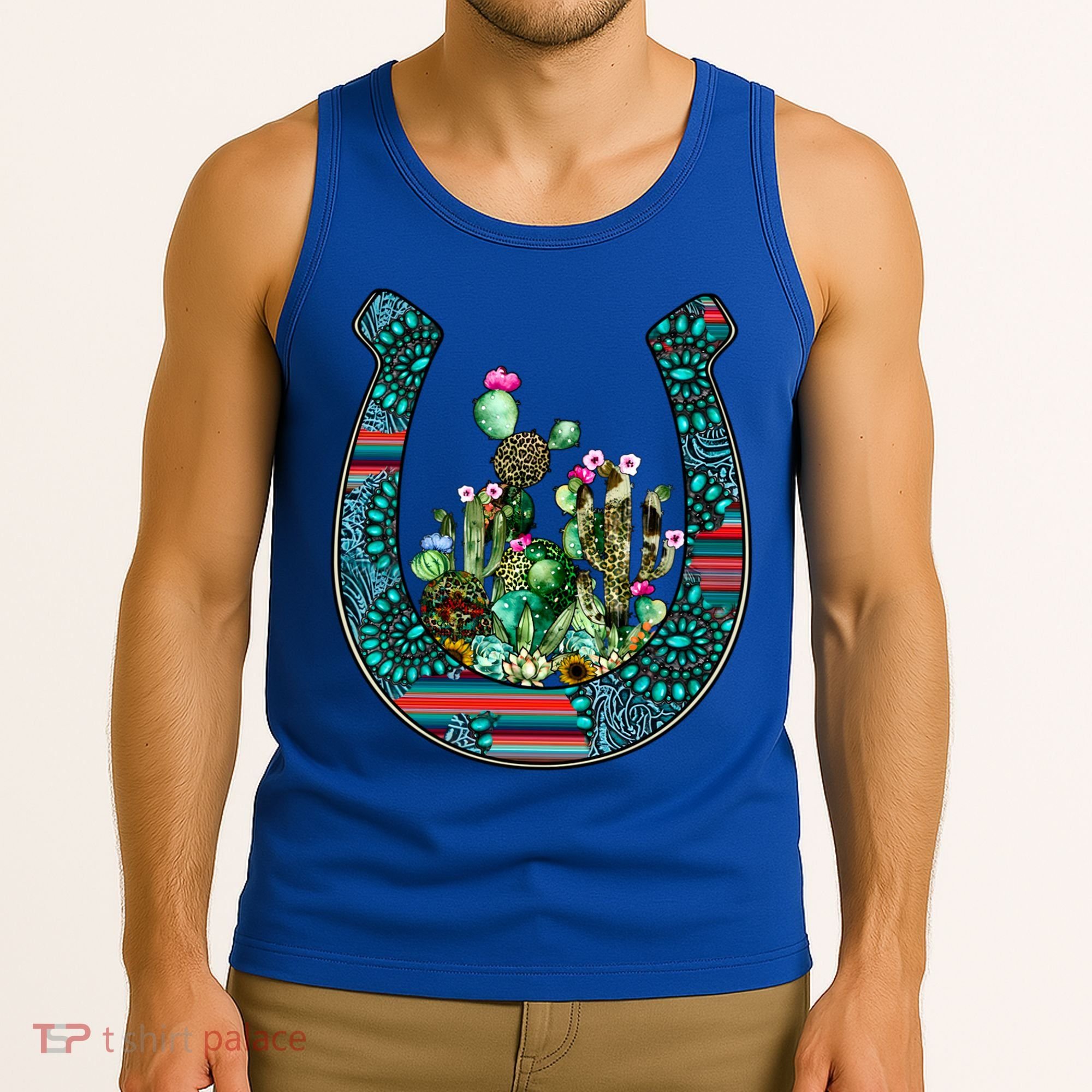 Country Western Cactus Sunflower Horseshoe Gift Tank Top