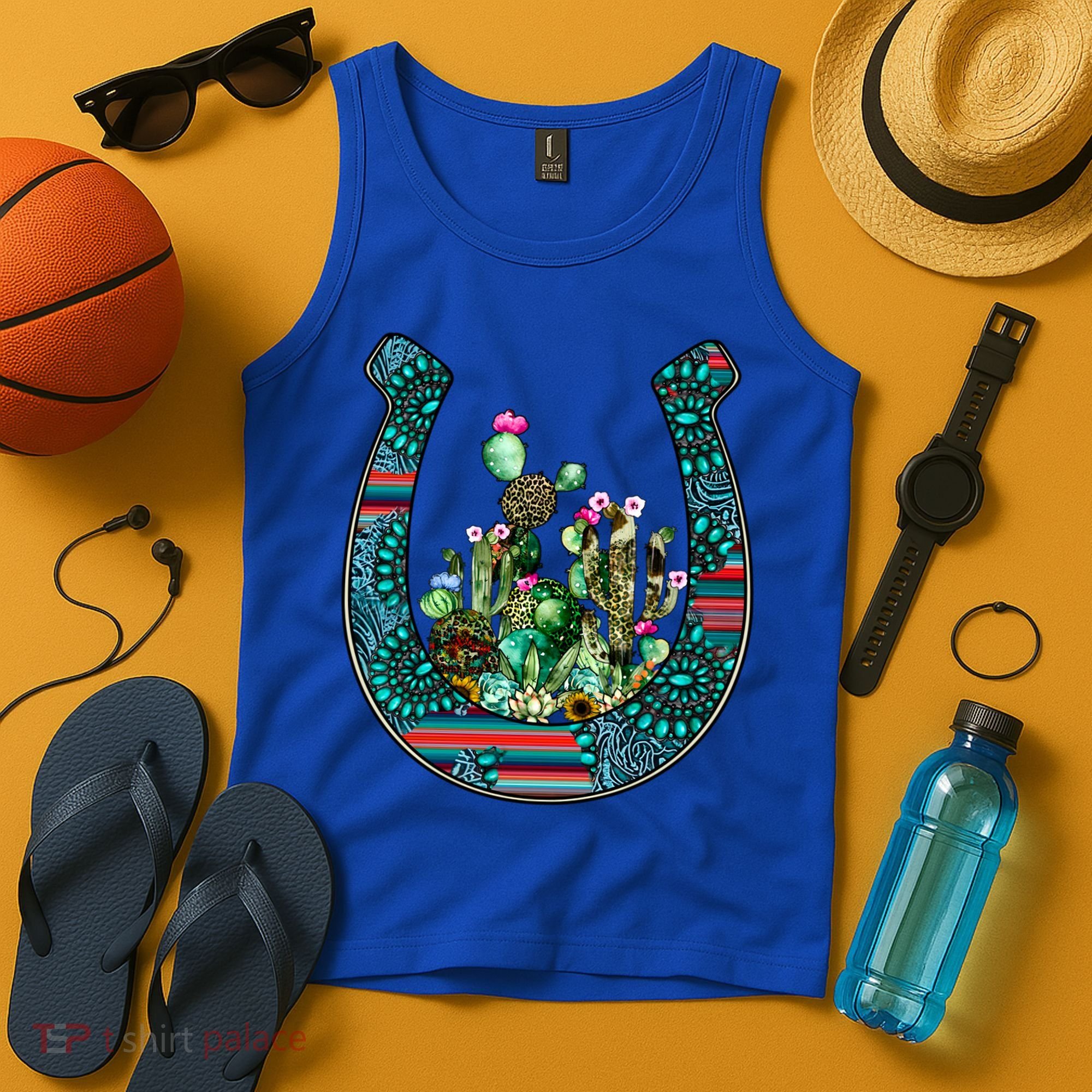 Country Western Cactus Sunflower Horseshoe Gift Tank Top