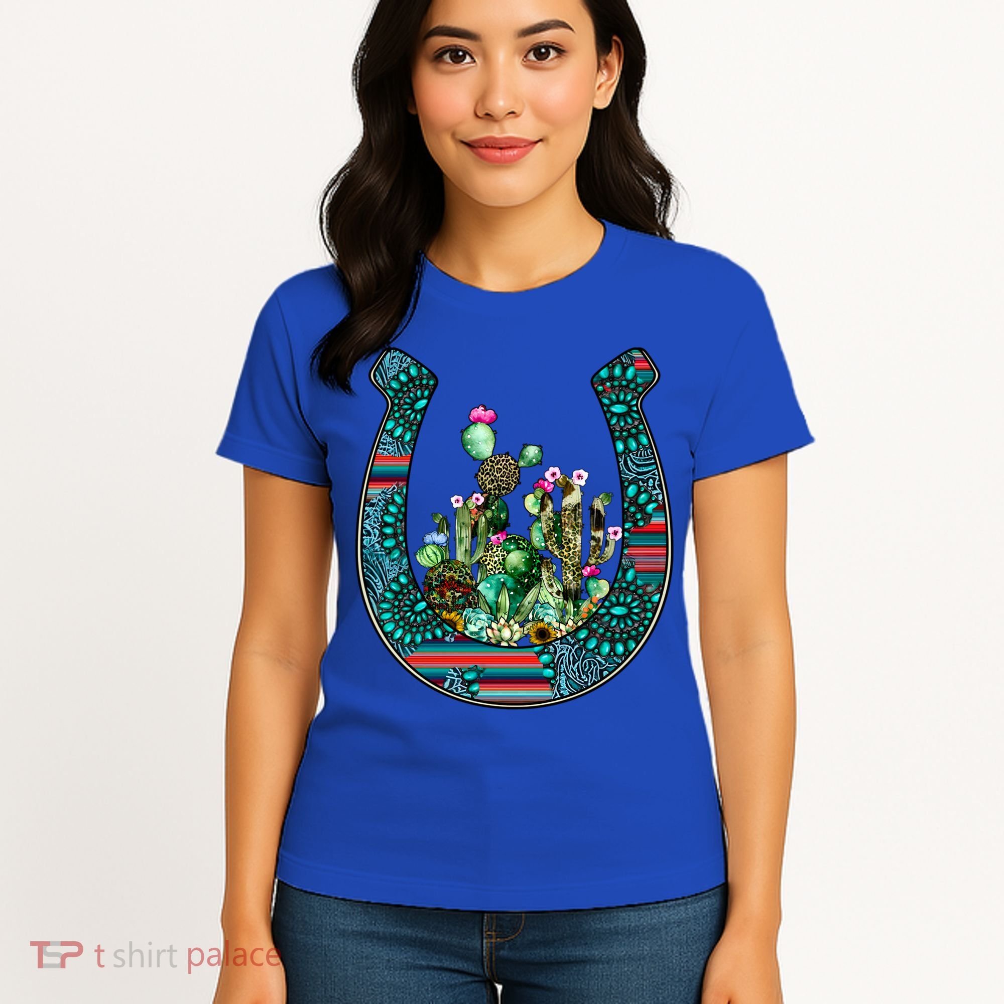 Country Western Cactus Sunflower Horseshoe Gift Women's T-Shirt