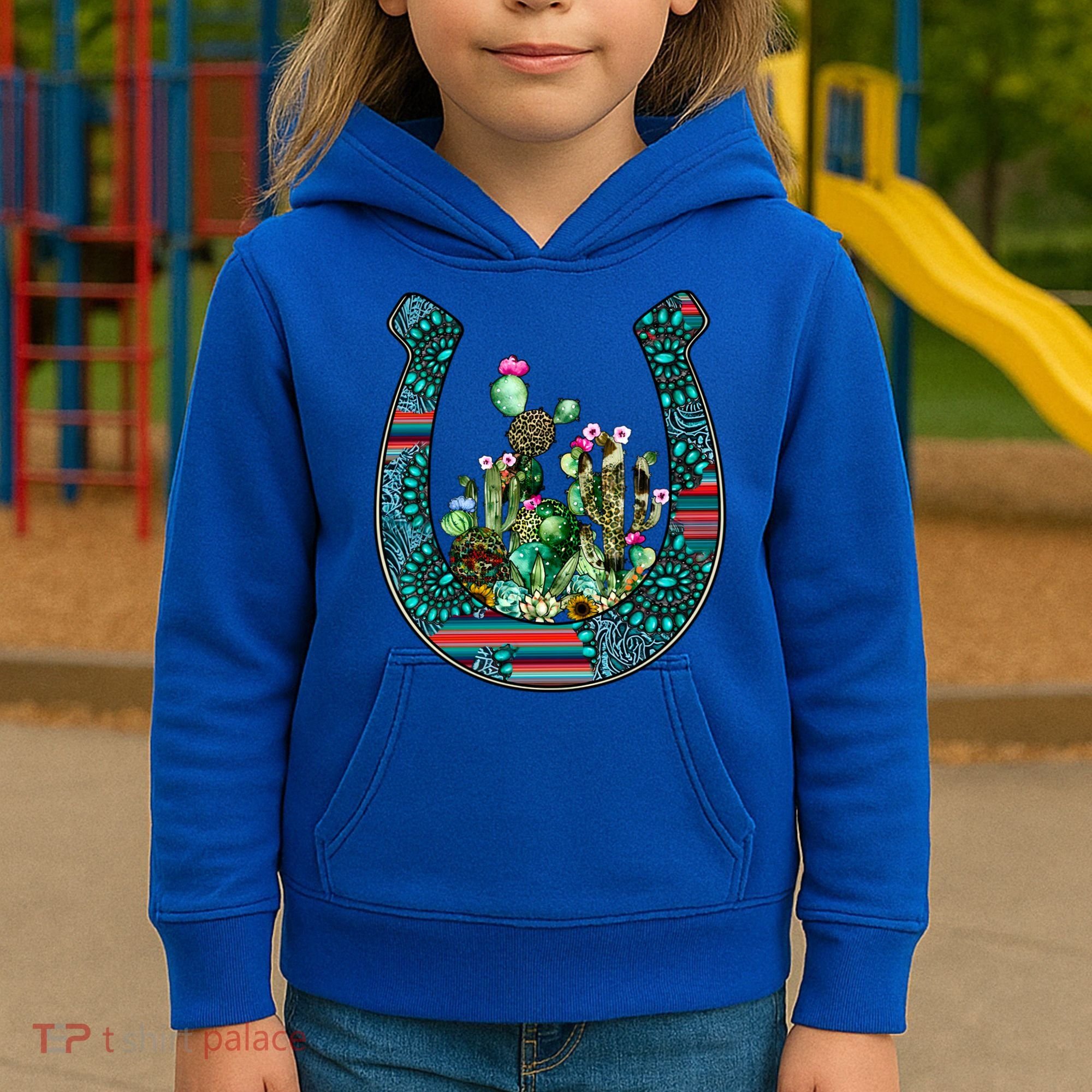 Country Western Cactus Sunflower Horseshoe Gift Kids Hoodie