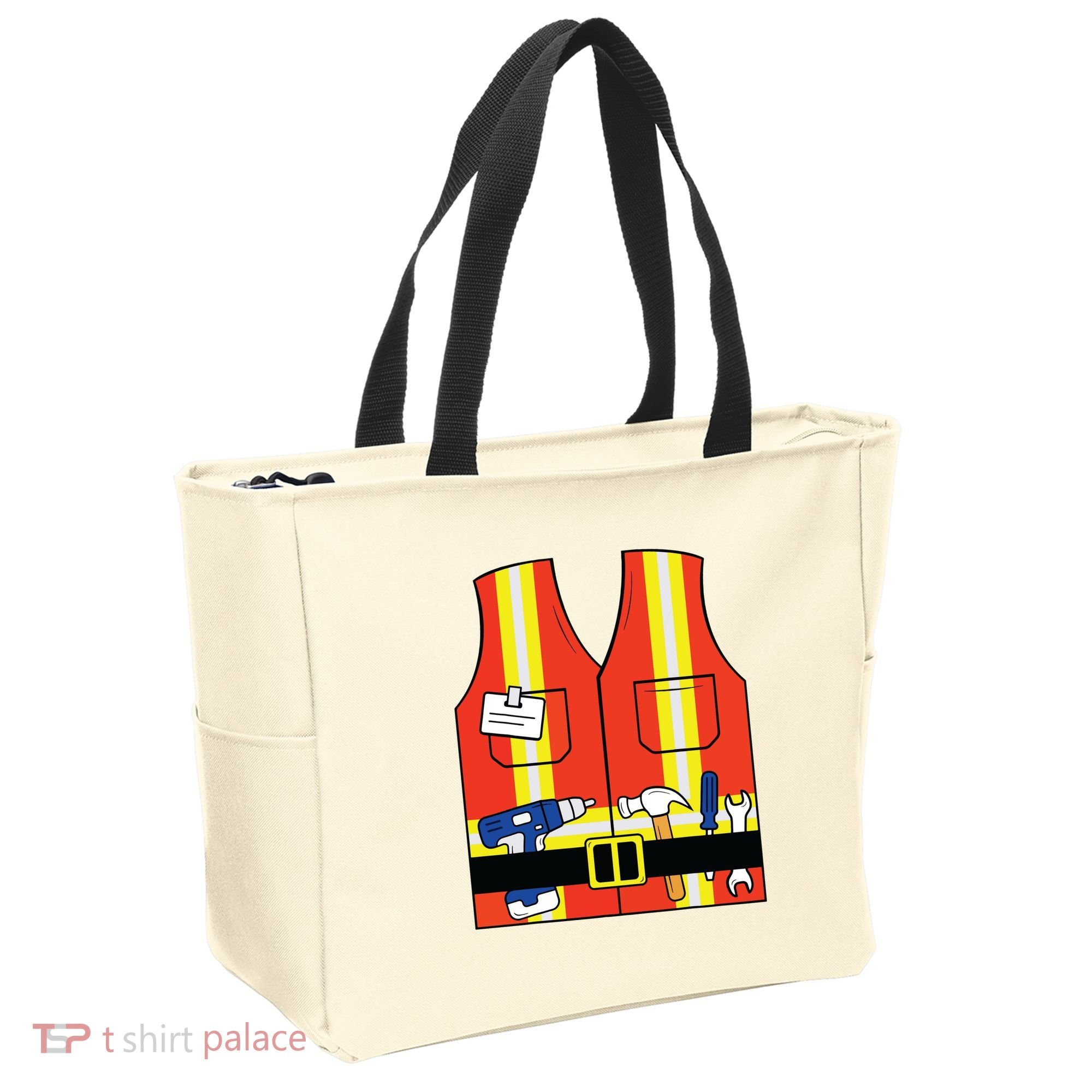 Construction Worker Costume Orange Safety Vest Tools Tote Bag