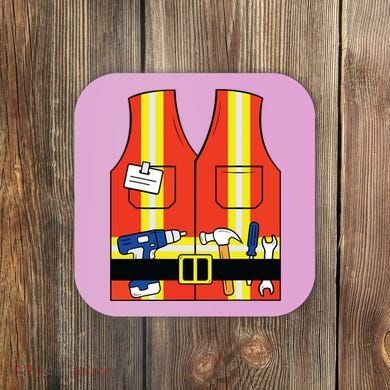 Construction Worker Costume Orange Safety Vest Tools Coaster