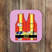 Construction Worker Costume Orange Safety Vest Tools Coaster thumb 0