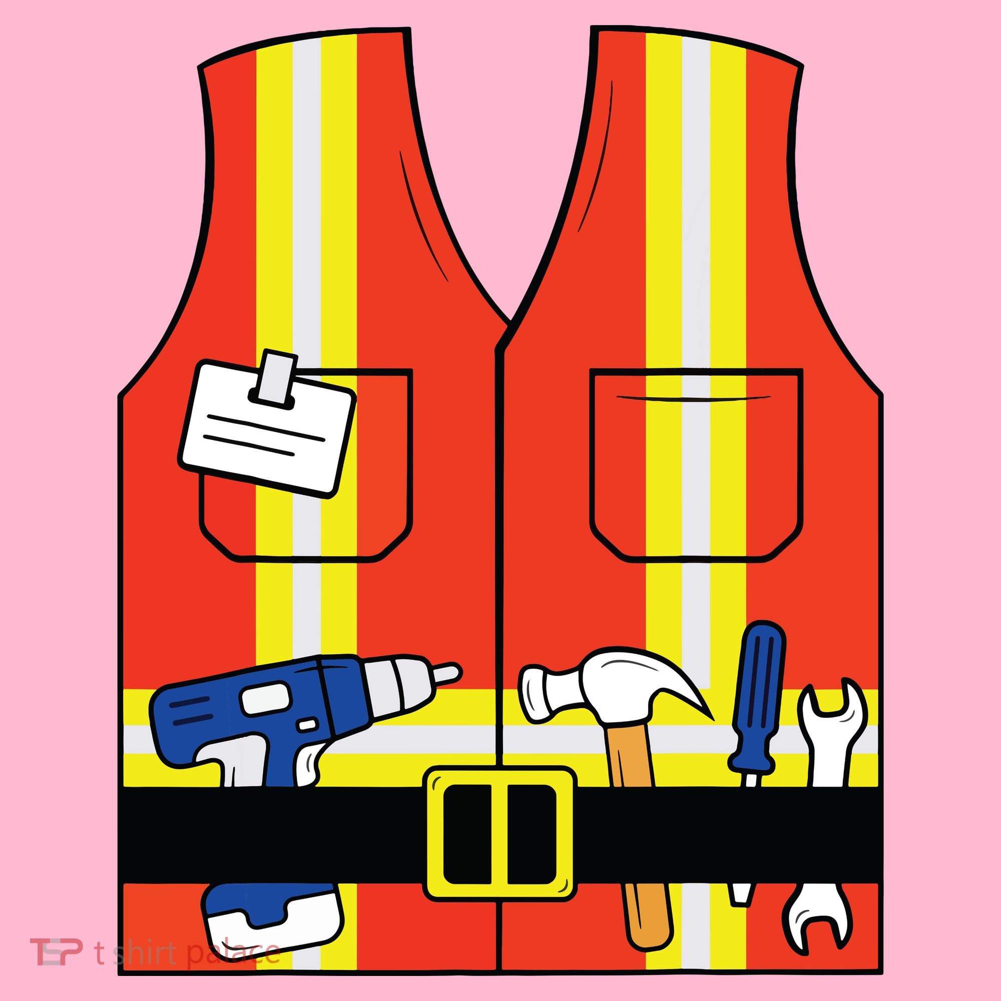 Construction Worker Costume Orange Safety Vest Tools Coaster