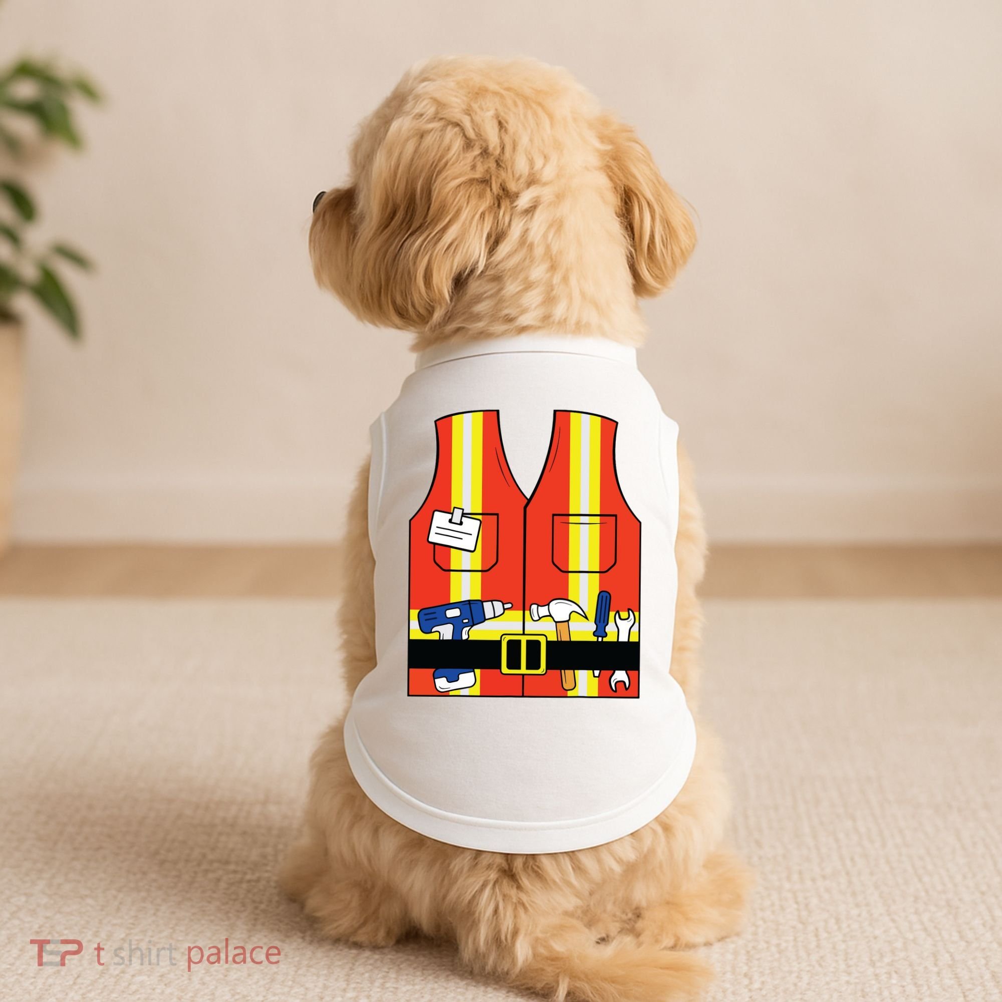 Construction Worker Costume Orange Safety Vest Tools Doggie Tank