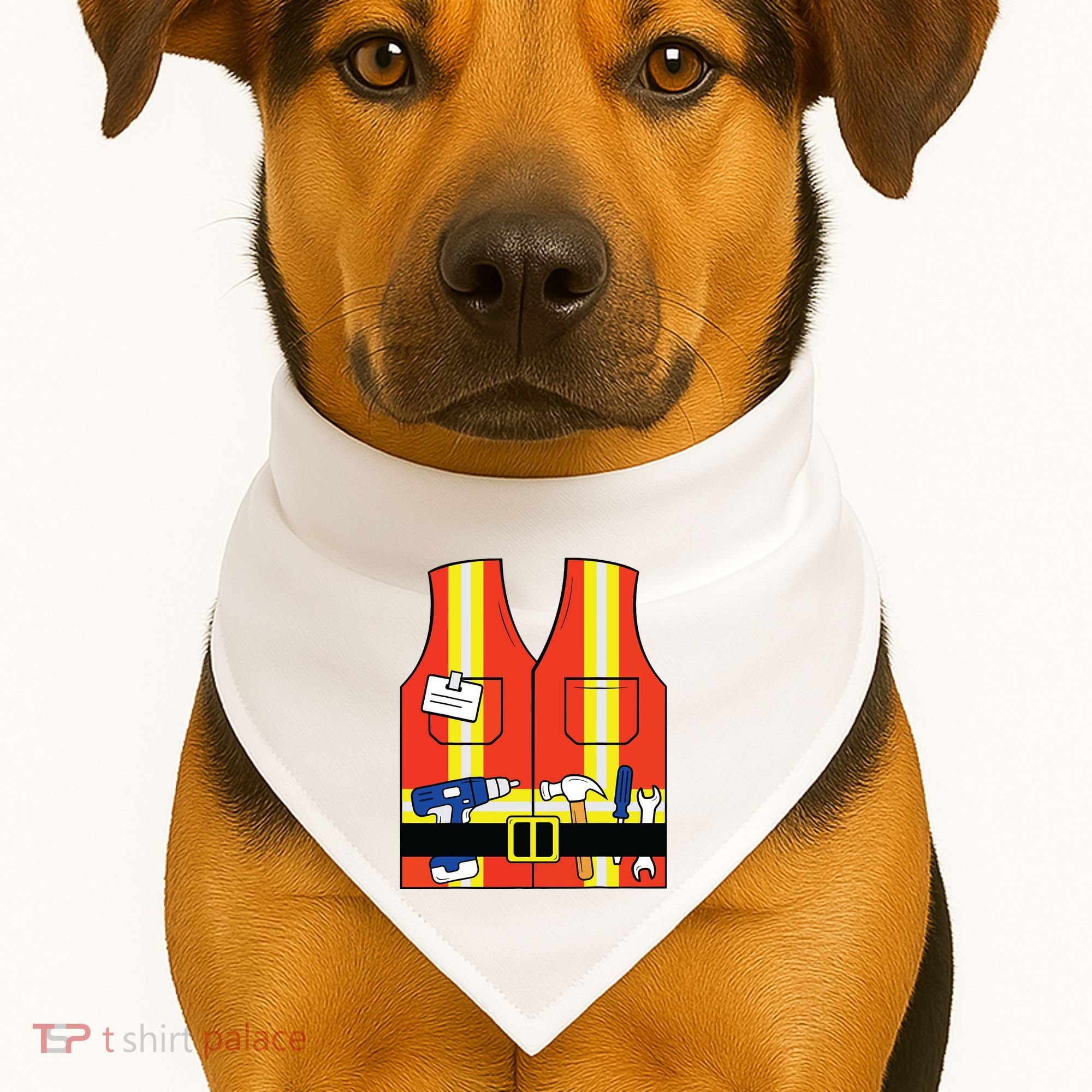 Construction Worker Costume Orange Safety Vest Tools USA-Made Doggie Bandana