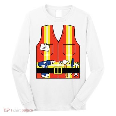 Construction Worker Costume Orange Safety Vest Tools Long Sleeve Shirt
