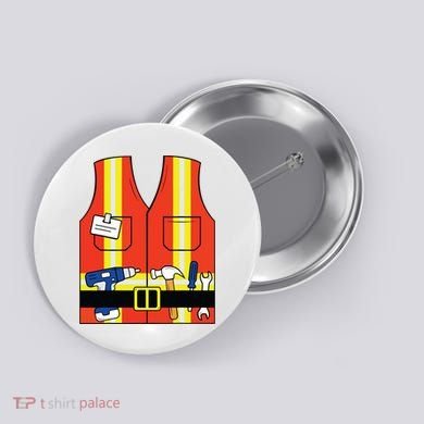 Construction Worker Costume Orange Safety Vest Tools Button