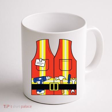 Construction Worker Costume Orange Safety Vest Tools Coffee Mug back