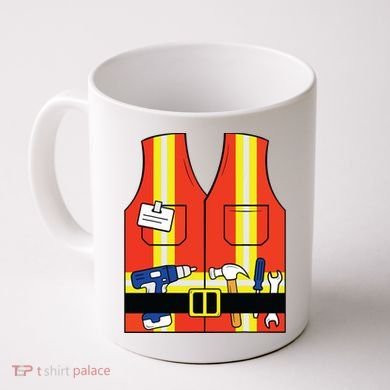 Construction Worker Costume Orange Safety Vest Tools Coffee Mug