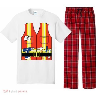 Construction Worker Costume Orange Safety Vest Tools Pajama Set
