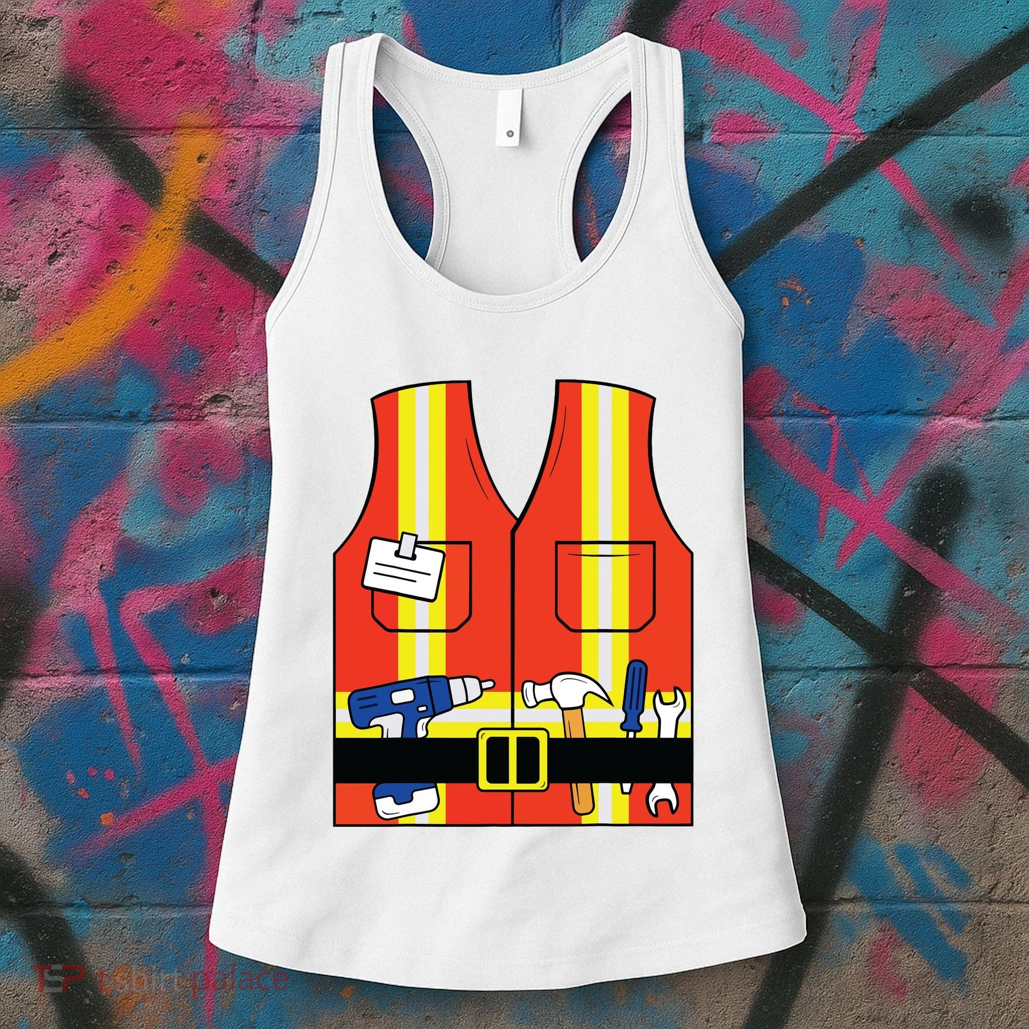 Construction Worker Costume Orange Safety Vest Tools Women's Tank Top