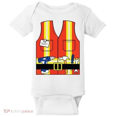 Construction Worker Costume Orange Safety Vest Tools Baby Bodysuit